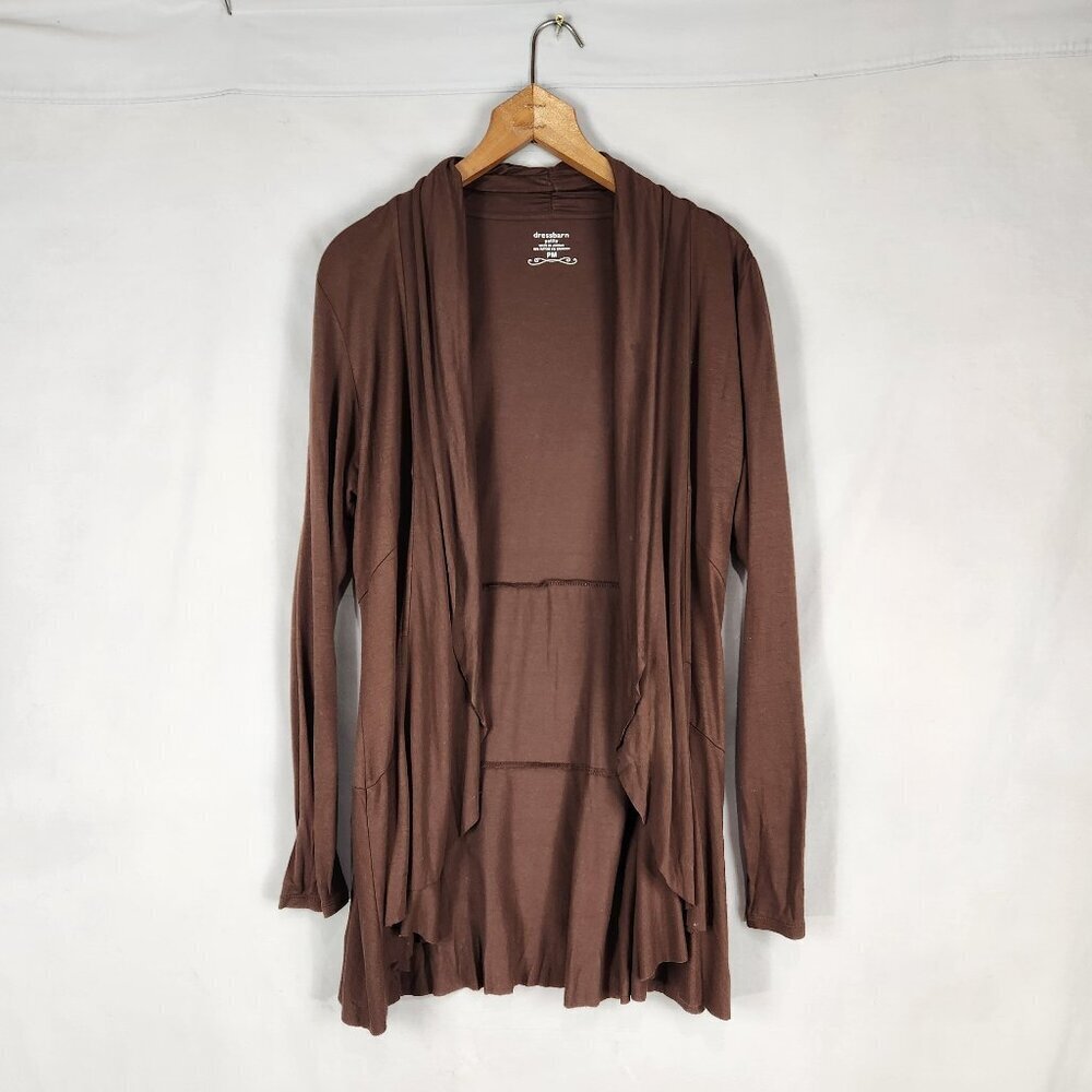 Dress Barn Open Cardigan Waterfall Front Sweater Women's Petite M Brown Cottage